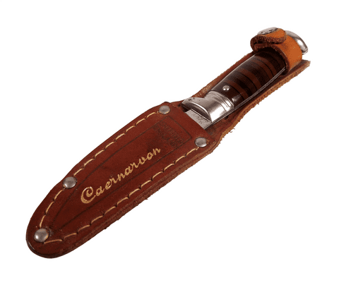 Vintage English Sheath Knife Richards Sheffield Tent Brand Souvenir Caernarvon Wales Banded Design