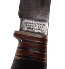 Vintage English Wade & Butcher Sheffield Sheath Knife Stacked Leather Brass Steel c/w Leather Sheath