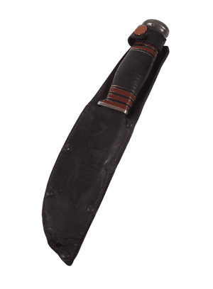Vintage English Wade & Butcher Sheffield Sheath Knife Stacked Leather Brass Steel c/w Leather Sheath