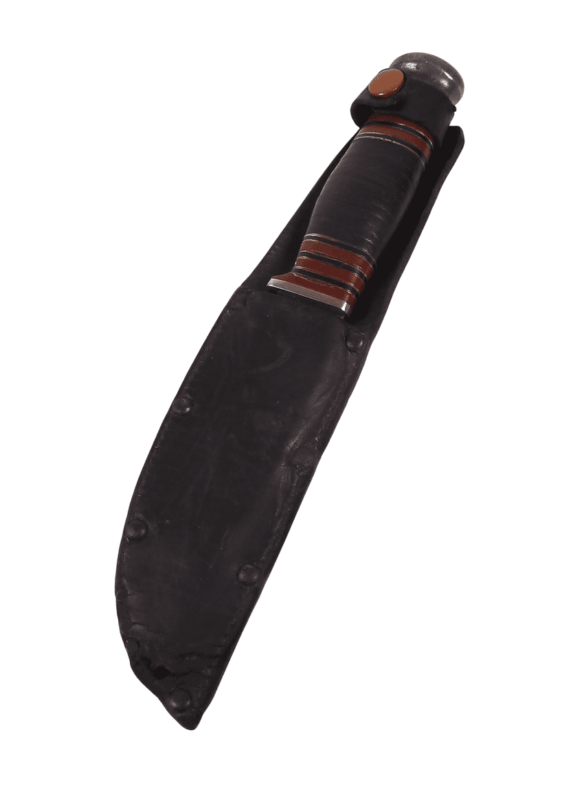 Vintage English Wade & Butcher Sheffield Sheath Knife Stacked Leather Brass Steel c/w Leather Sheath