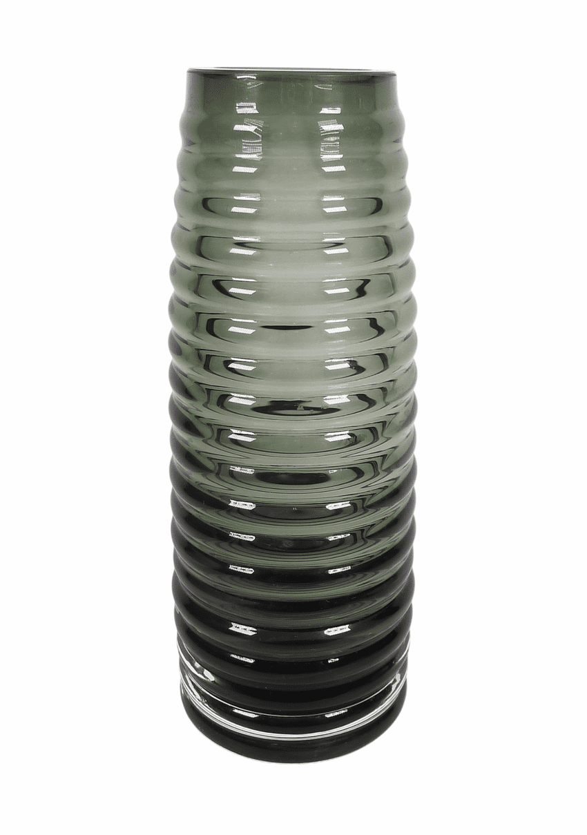 Vintage European Grey Art Glass Ribbed Tapering Vase Unknown Maker 1970s MCM German?