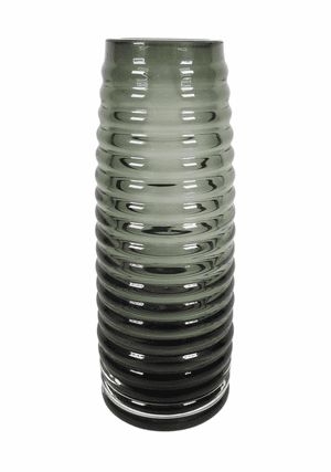 Vintage European Grey Art Glass Ribbed Tapering Vase Unknown Maker 1970s MCM German?