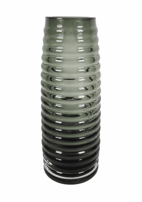 Vintage European Grey Art Glass Ribbed Tapering Vase Unknown Maker 1970s MCM German?