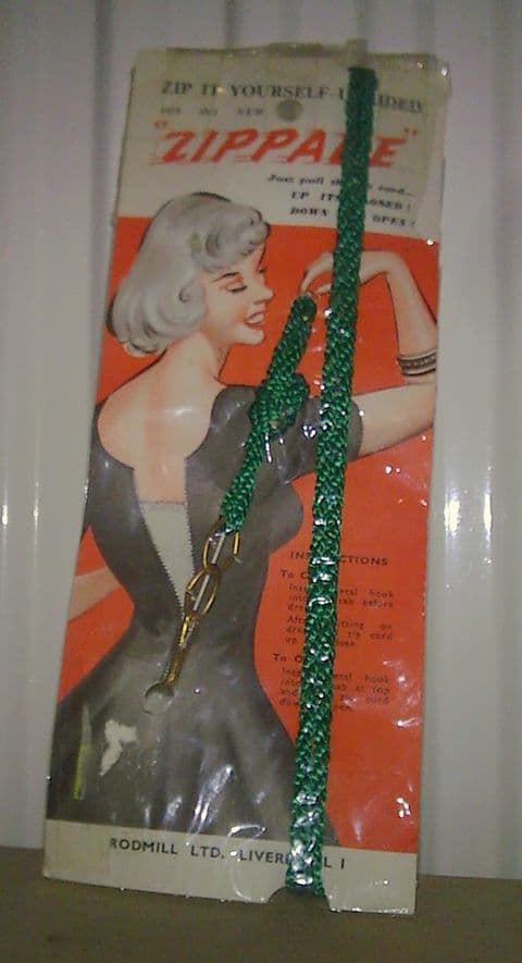 Vintage Fashion Ladies Dress Green Cord Zip Fastener Zippade Rodmill Ltd Liverpool, Circa 1950s