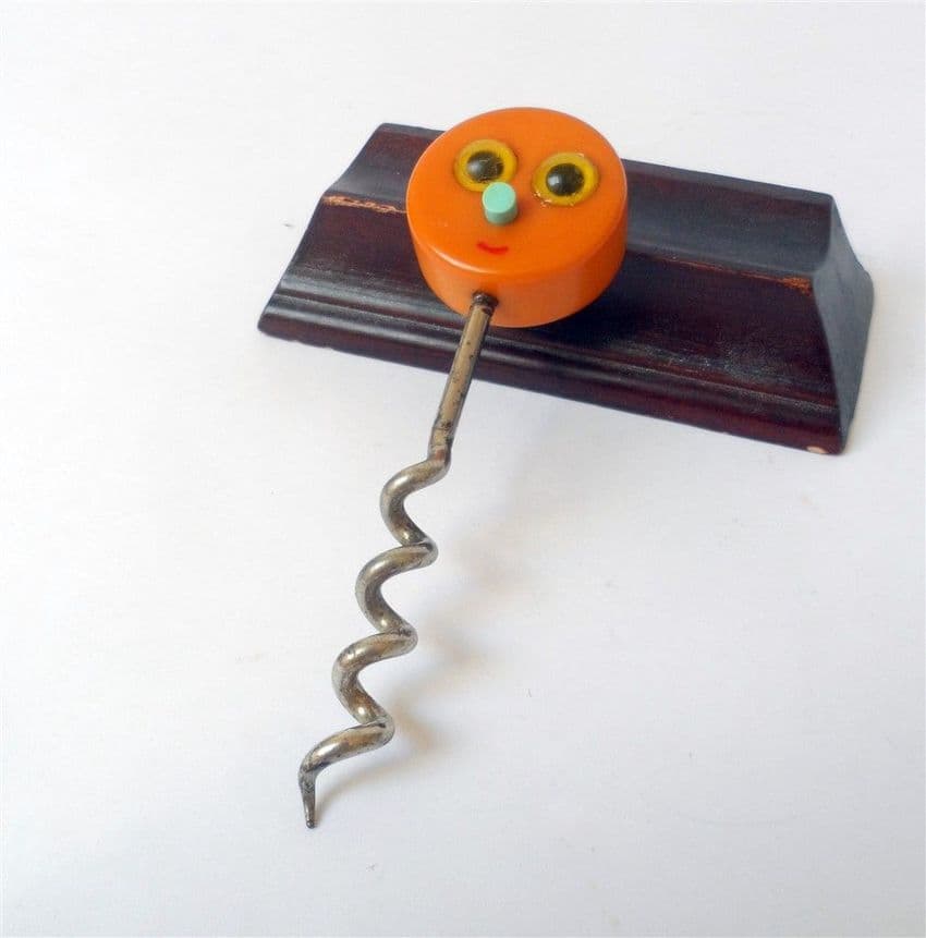 Vintage Figural Soldier Corkscrew Bakelite Head Google Googly Eyes 1940s 1950s