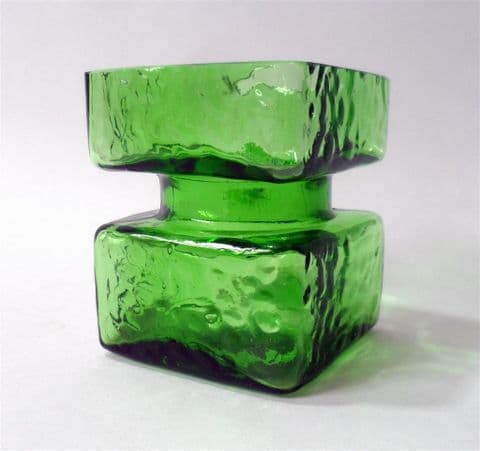 Vintage Finnish Art Glass Green Pala Vase by Helena Tynell for Riihimaki Riihimaen 1960s 1970s
