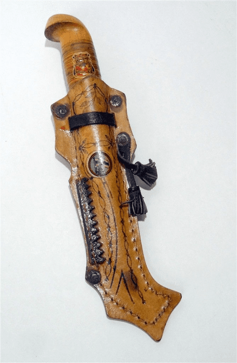 Vintage Finnish Lisakki Jarvenpaa Kauhava Puukko Hunting Knife Leather Sheath Finland Flag 1940s