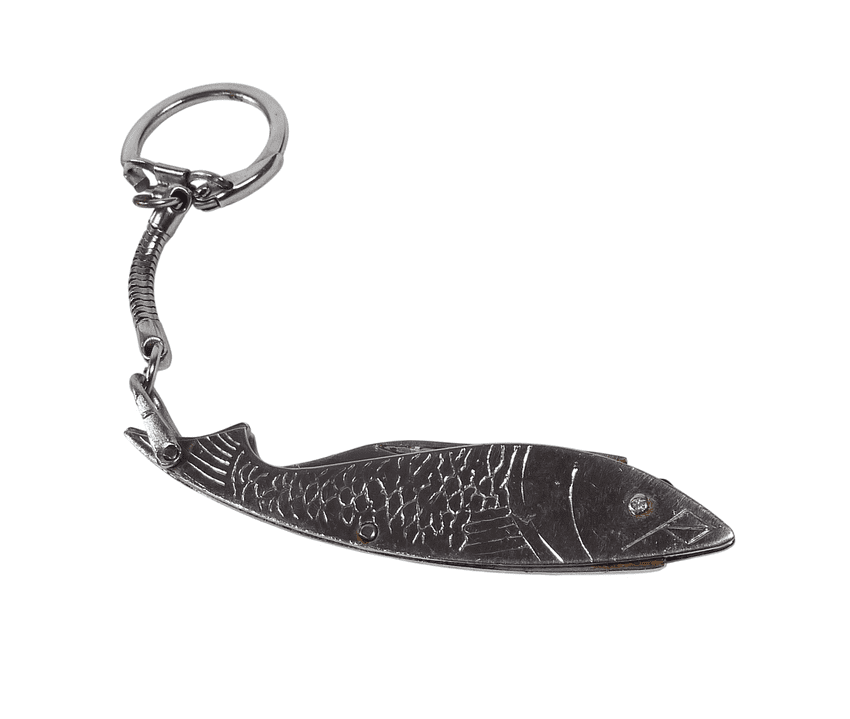 Vintage Fish Folding Folder Pocket Knife c/w Keyring Key Chain Figural Fishing Angling Angler