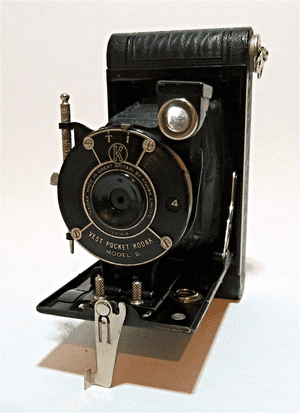 Vintage Folding Camera English Art Deco Kodak Vest Pocket Model B 127 Roll Film Circa 1930s in Case