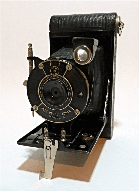 Vintage Folding Camera English Art Deco Kodak Vest Pocket Model B 127 Roll Film Circa 1930s in Case