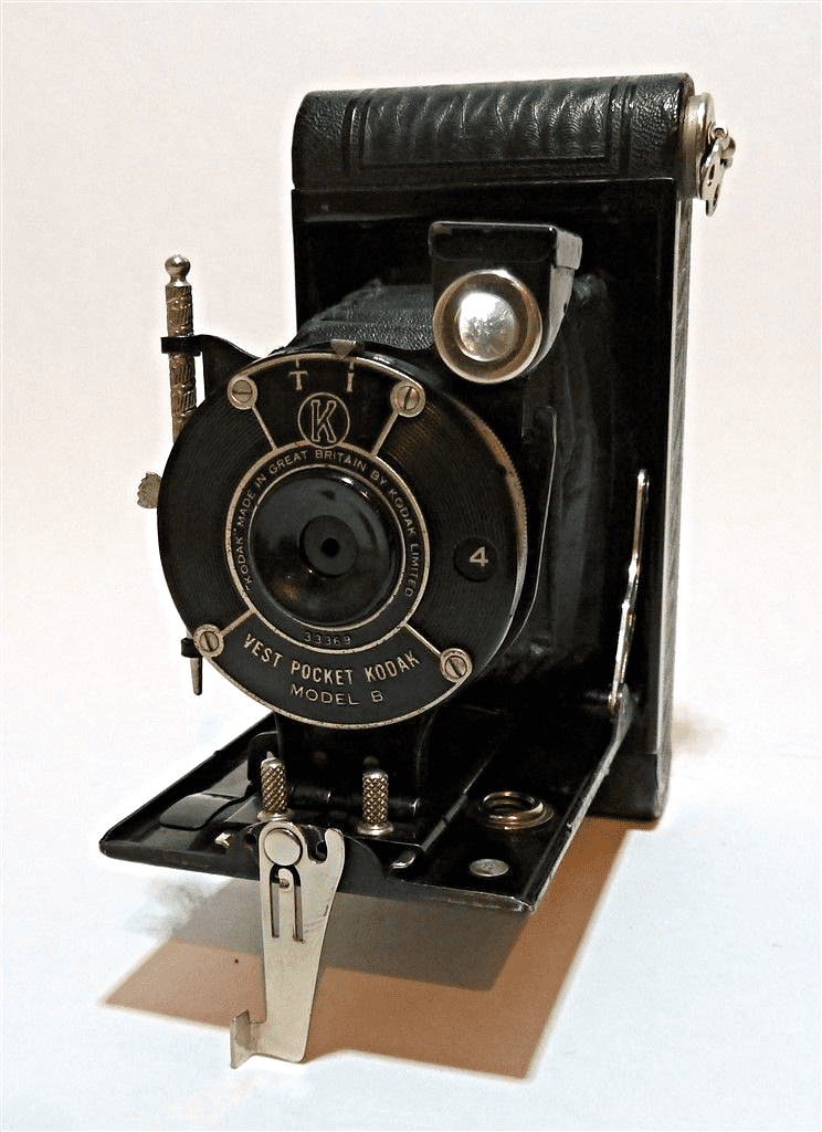 Vintage Folding Camera English Art Deco Kodak Vest Pocket Model B 127 Roll Film Circa 1930s in Case