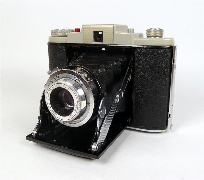 Vintage Folding Camera English Kodak 66 Model II 2 1950s Vario Shutter Anaston Lens 1/2 Leather Case