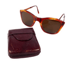 Vintage Folding Sunglasses Spectacles Glasses Faux Tortoiseshell in Leather Case 1960s Gaughia?