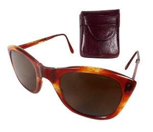 Vintage Folding Sunglasses Spectacles Glasses Faux Tortoiseshell in Leather Case 1960s Gaughia?