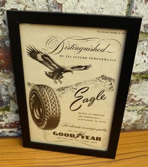Vintage Framed 1952 Goodyear Eagle Tyre Tire Advert - Bar Pub Cave Wall Art Auto Car Motoring