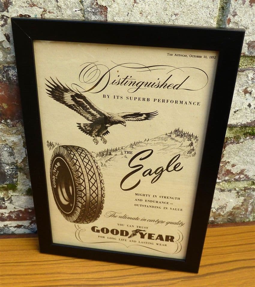 Vintage Framed 1952 Goodyear Eagle Tyre Tire Advert - Bar Pub Cave Wall Art Auto Car Motoring