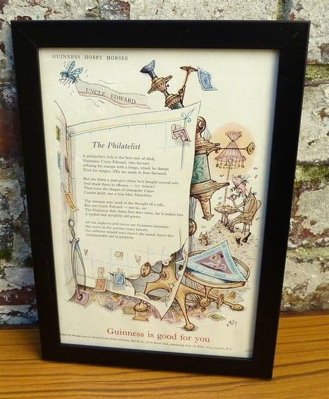 Vintage Framed 1960s Guinness is Good For You Hobby Horses The Philatelist Advert - Bar Pub