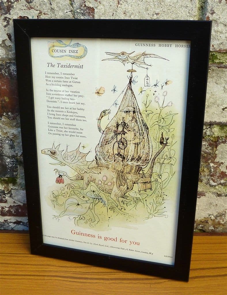 Vintage Framed 1960s Guinness is Good For You Hobby Horses The Taxidermist Advert - Bar Pub