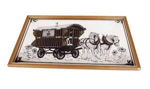 Vintage Framed Gypsy Romany Caravan Shire Horses Pictorial Pub Bar Mirror Circa 1970s