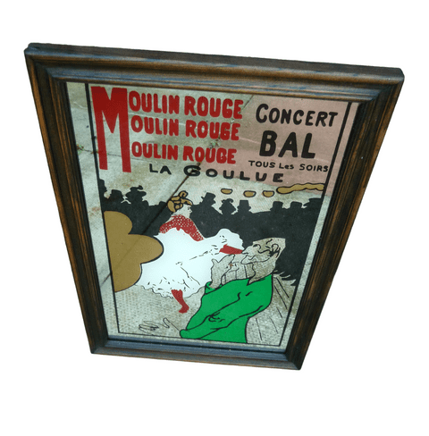 Vintage Framed Moulin Rouge Concert Ball La Goulle Advertising Pub Bar Mirror Circa 1970s
