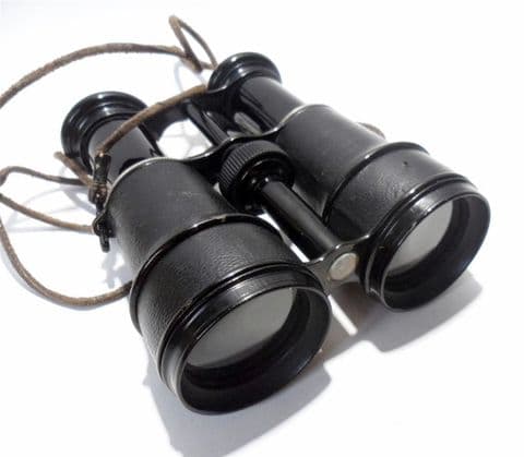 Vintage French 8 Lenses Binoculars Field Glasses Compass in Leather Case  1940s WW2 Walking Touring