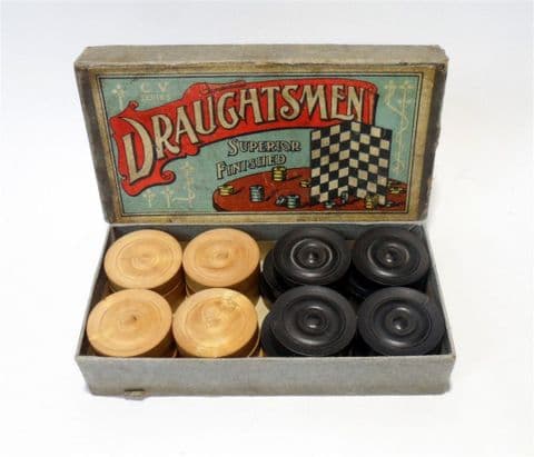 Vintage Game CV Series Chad Valley Draughtsmen Superior Finish Draughts Checkers Set 1930s Boxed