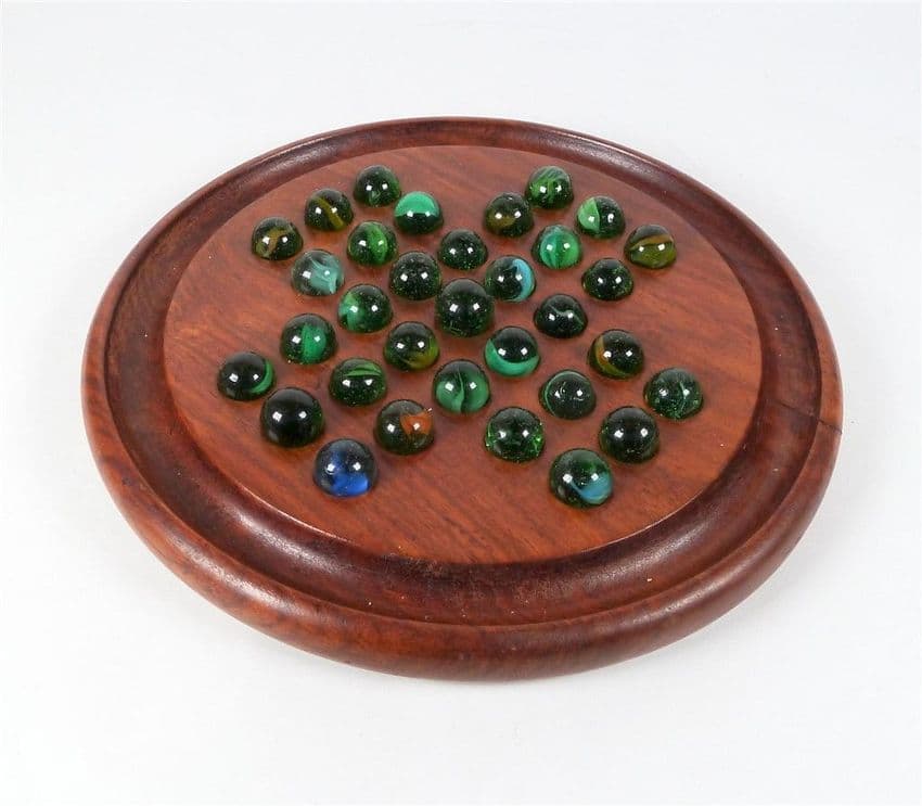 Vintage Game Solitaire Board Complete with Glass Marbles Original Label 3W/60/SH s-game RS 63/-