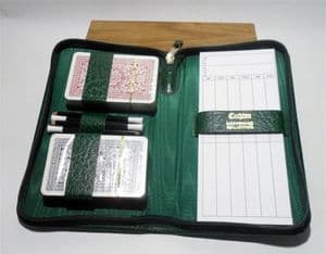 Vintage Games Cathian of England Green Leather Bridge Playing Cards Case Set Pencil Score Sheets