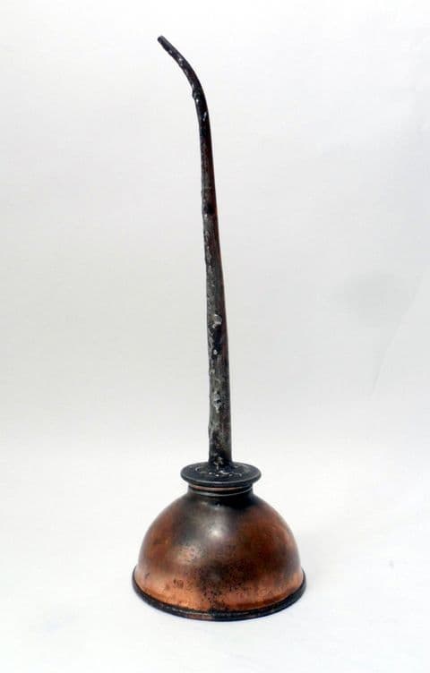Vintage Garage Upright Copper Metal Tin Oil Can Long Spout Oiler 1950s Engineers Shed Classic Car