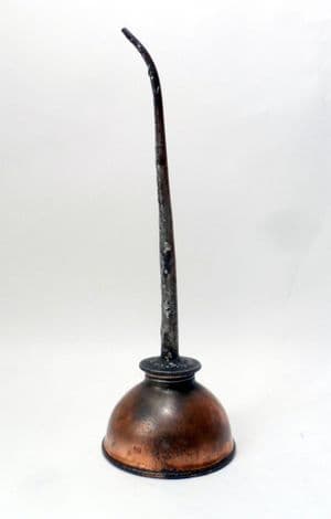 Vintage Garage Upright Copper Metal Tin Oil Can Long Spout Oiler 1950s Engineers Shed Classic Car