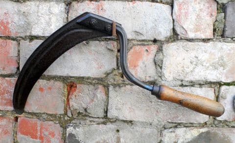 Vintage Gardening Tool Short Handled Sickle Scythe Blade Clay? Sheffield Allotment Grass Chopper