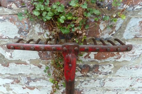 Vintage Gardening Tool Wooden Handled 12 Tine Made In England Garden Rake Circa 1950s Red Head