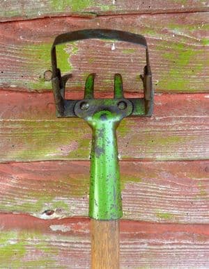 Vintage Gardening Tool Wooden Long Handled Combination Cultivator Stirrup Hoe Fork Original Paint