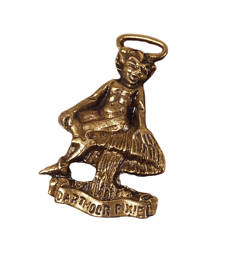 Vintage Genuine Pisky Lucky Brass Charm Dartmoor English Devon Piskie Pixie 1930s Flat Back
