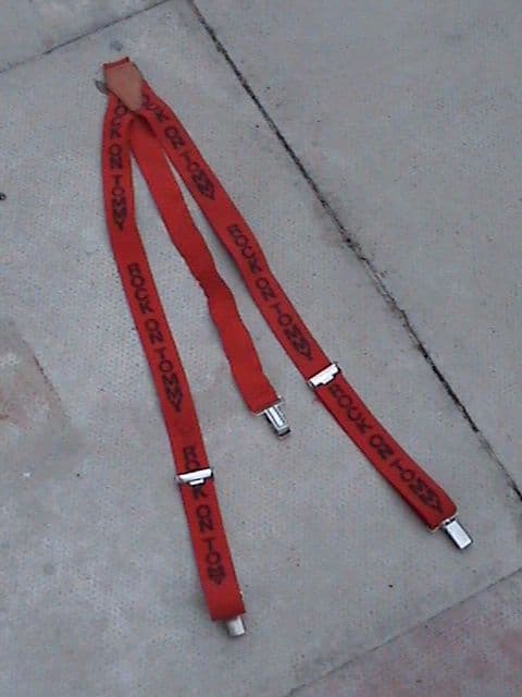 Vintage Genuine Signed Bobby Ball Red Braces Rock on Tommy Cannon & Ball Used on Stage, Circa 1980s