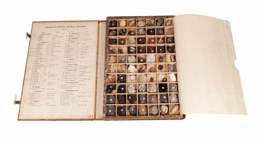 Vintage Geological Boxed 70pc Mineral & Rock Specimen Collection Display Natural History Key