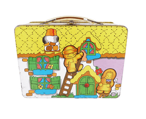 Vintage Gingerbread Family Metal Lunch Box Tin Carrying Handle Cheney Catch 1980s