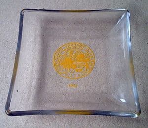 Vintage Glass Ashtray Pin Tray Young Farmers Club Barnsley 1961 Field Ploughing Plough Farming