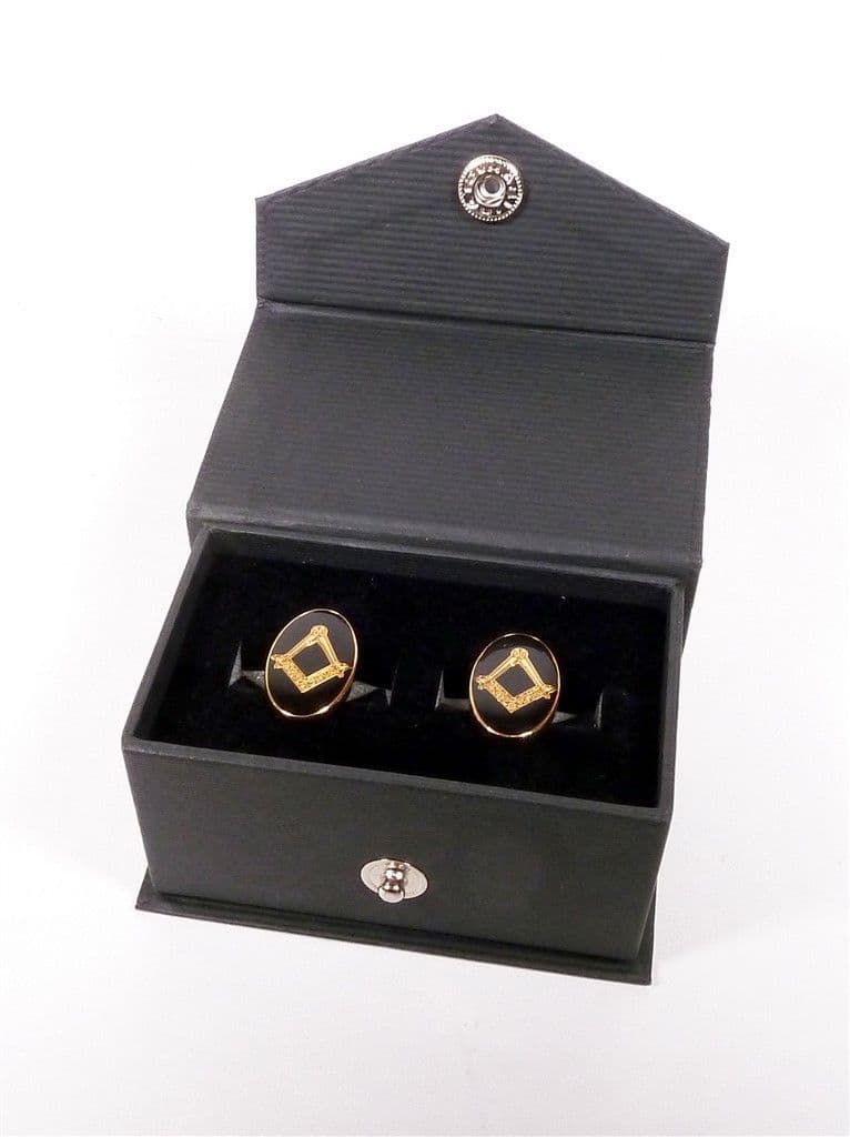 Vintage Gold Plated Enamel Freemasons Masonic Symbol Cufflinks Masons Boxed Compass Square