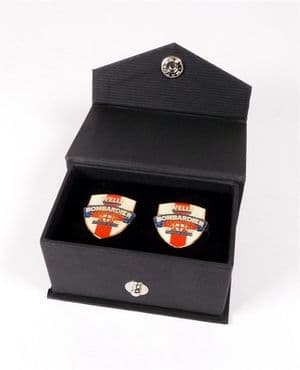 Vintage Gold Tone Enamel Wells Bombardier English Premium Bitter Advertising Cufflinks Boxed