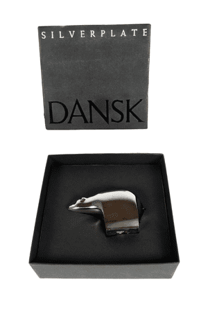 Vintage Gunner Cyren Dansk Silver Plate #2166 Polar Bear Paperweight 1980s Boxed Desk