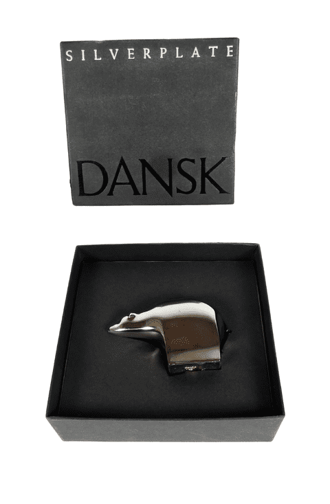 Vintage Gunner Cyren Dansk Silver Plate #2166 Polar Bear Paperweight 1980s Boxed Desk