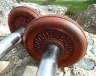 Vintage Gym Weights Pair of Cast Iron WrightWeight Dumbbells Physical Culture 2+20lb 39.5lb 18kg