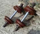 Vintage Gym Weights Pair of Cast Iron WrightWeight Dumbbells Physical Culture 2+20lb 39.5lb 18kg