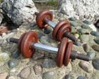 Vintage Gym Weights Pair of Cast Iron WrightWeight Dumbbells Physical Culture 2+20lb 39.5lb 18kg