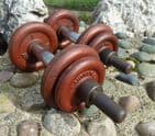 Vintage Gym Weights Pair of Cast Iron WrightWeight Dumbbells Physical Culture 2+20lb 39.5lb 18kg