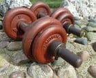 Vintage Gym Weights Pair of Cast Iron WrightWeight Dumbbells Physical Culture 2+20lb 39.5lb 18kg