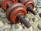 Vintage Gym Weights Pair of Cast Iron WrightWeight Dumbbells Physical Culture 2+20lb 39.5lb 18kg