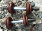 Vintage Gym Weights Pair of Cast Iron WrightWeight Dumbbells Physical Culture 2+20lb 39.5lb 18kg