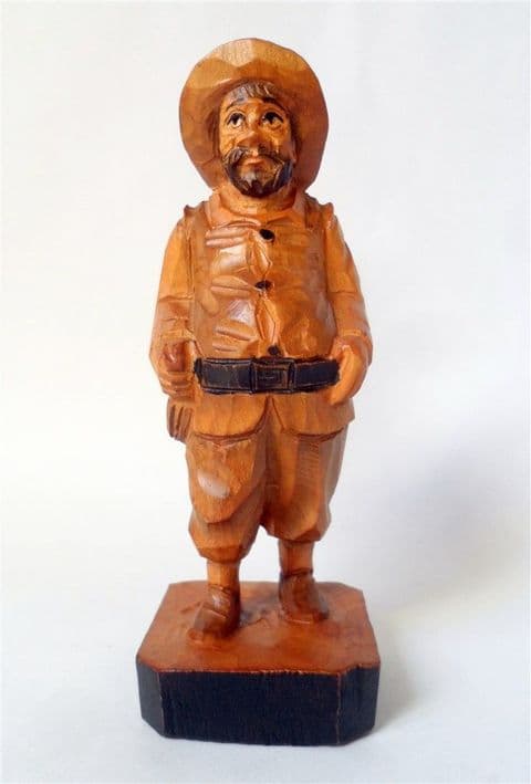 Vintage Hand Carved Wooden Wood Man Figurine Figure Sanchez Spain Sancho Panza 50s European Folk Art